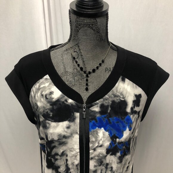 Picadilly Cap Sleeve Top Womens Size Large Partial Zip Stretchy Comfy Shirt - Picture 2 of 6